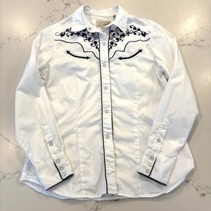 Women’s Roper Denver Colorado Long Sleeve Snap Western Cowgirl Shirt White Blue